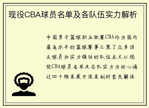 现役CBA球员名单及各队伍实力解析